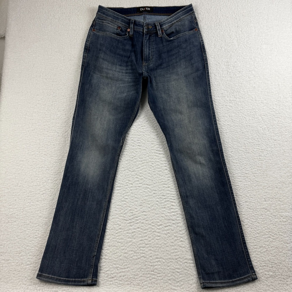 DU/ER L2X Relaxed Tapered Jeans Mens 32x32 Blue Denim Stretch Casual Mid Rise